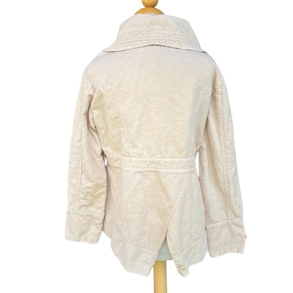 Sundance Every Angle Linen Blend Jacket Tan Petite Large Dramatic Collar Buttons - Picture 5 of 15